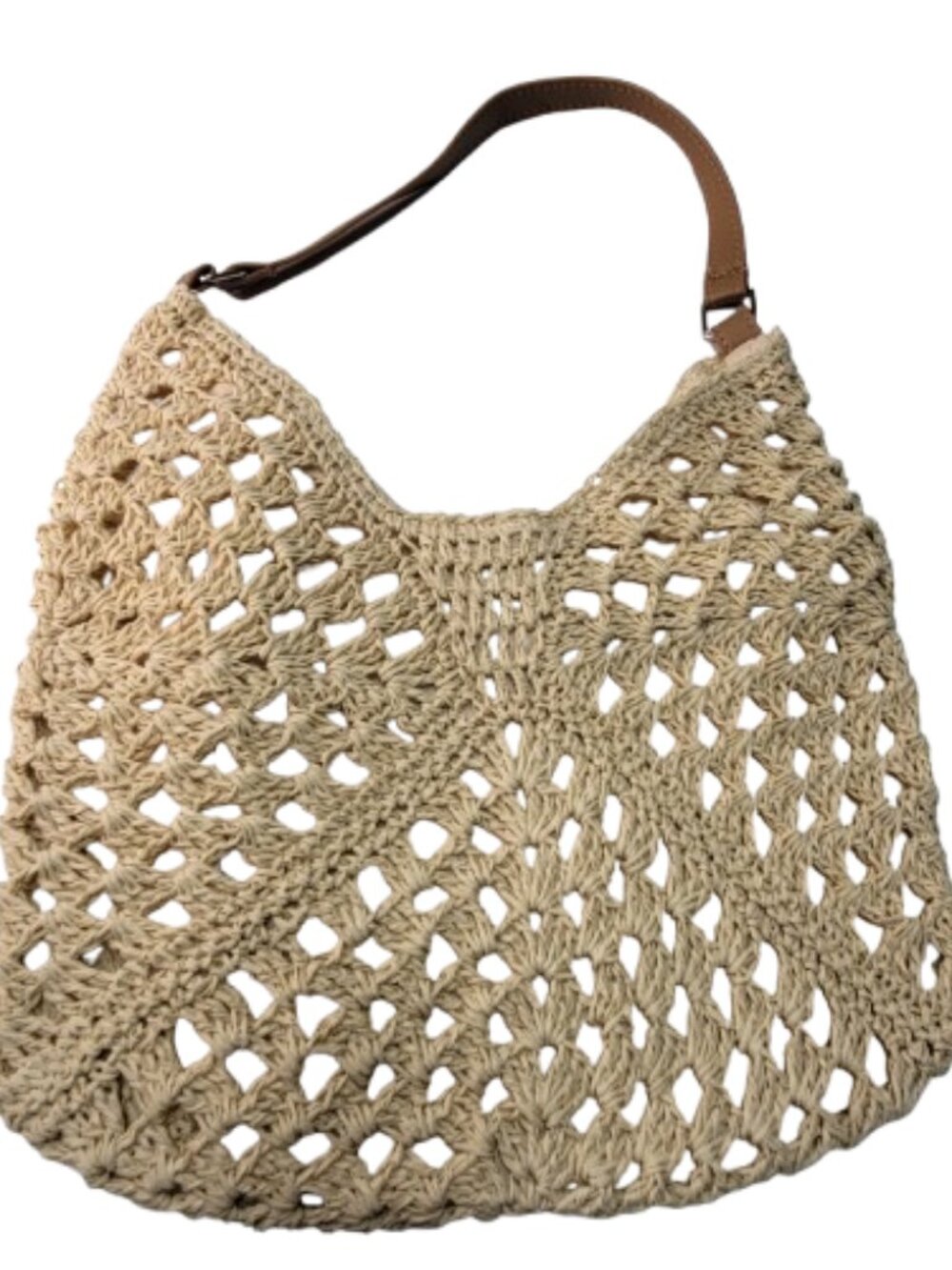 Crochet Straw Bucket Bag Woven Shoulder Tote Handbag Summer Travel Vacation Bag